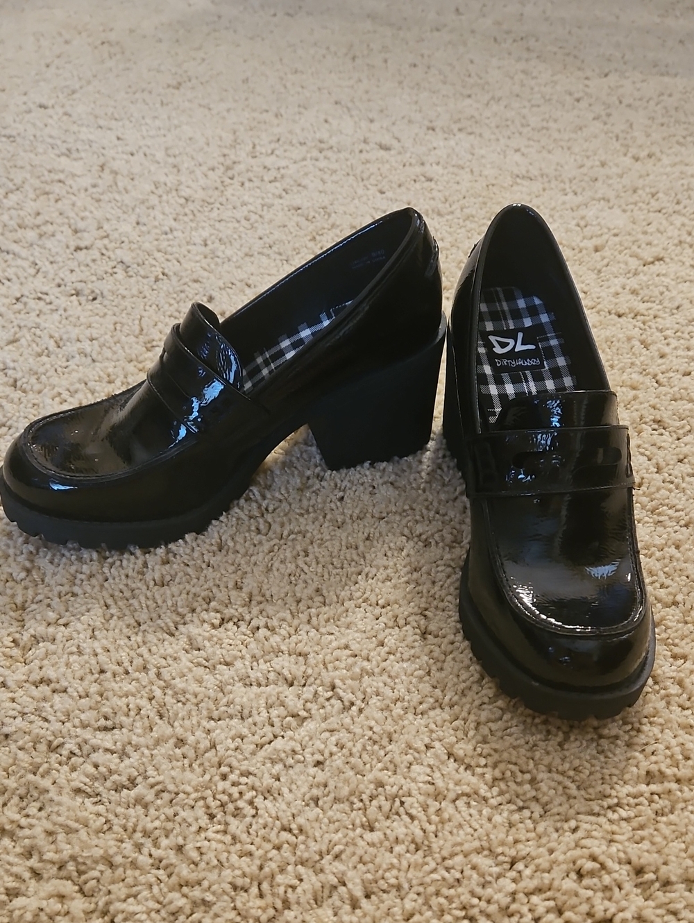 Dirty Laundry Black Patent Chunky Block Heel Loafers